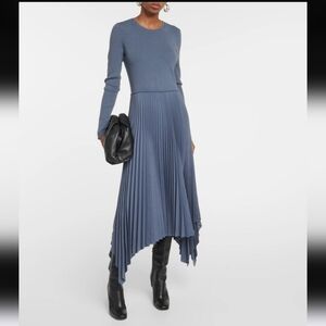 NWT Josepf Deron Plisse flannel Long-Sleeve Midi Dress Cloudy Blue Size 38/6